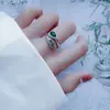 Anillo de Cara de Huevo de Jaspe Hetian Plateado Piedra Verde Pluma Moda Retro Personalidad Anillo Abierto Outlet de Fábrica