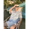 Camisa Tricotada Manga Curta Gola Cubana Vazada Estilo Coreano para Homens, Estilo de Férias na Praia, Sensação Preguiçosa e Relaxada, Camisa Listrada em Contraste