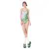 Novo Maiô de Peça Única com Estampa Degradê Verde para Mulheres, High-End, que Cobre a Barriga, Emagrecedor, Profissional para Corridas, Esportes e Férias em Fontes Termais