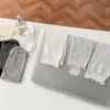 Meias Lisas com Borda Franzida para Mulheres, Primavera e Verão, Meias Longas de Seda Cinza, Meias de Renda com Listras Verticais até o Meio da Panturrilha, Meias Largas