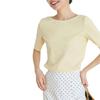 Camiseta Simple de Primavera y Verano Lotte Japonesa para Mujer Casual Artística Retro Diseño Nicho Sentido Color Sólido Rayas Manga Corta