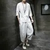 Conjunto de Traje Tang de Algodón y Lino de Manga Corta Estilo Chino de Verano para Hombre, Nuevo Conjunto de Dos Piezas Retro Casual Hanfu Mejorado Estilo Chino