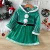 Vestido de Natal para menina verde dourado veludo com capuz saia de tule com glitter para bebê e criança pequena vestido de festival