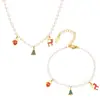 Xinyixinxin Joias Europeias e Americanas Aço Inoxidável Árvore de Natal Luvas Veado Pingente Colar Pulseira Fio Feito à Mão de Contas de Concha Conjunto