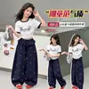 Conjunto de Ropa de Verano para Niñas 2026 Nuevo Estilo Niños Elegantes Pantalones de Pierna Ancha Niños Medianos y Grandes Estilo Coreano Camiseta de Manga Corta Conjunto de Dos Piezas Trendy T