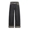 Marca de Ropa Urbana Americana de Moda Lavado Color Original Pierna Recta Dobladillo Diseño de Retazos Cuadros Pantalones de Pierna Ancha Sueltos para Hombre