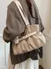 Bolsa Casual de Ombro Único Franzida para Axila Feminina, Nova Moda Outono-Inverno 2026 Suede Grande Capacidade Bolsa de Mão Bolsa Tote