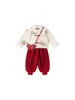 Conjunto de Ropa Estilo Chino para Niños con Top de Botones Étnico y Pantalones Jogger de Color Sólido, Conjunto de Dos Piezas para Niños y Niñas, Ropa de Año Nuevo