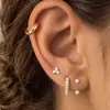 Conjunto de brincos de borboleta e trevo de quatro folhas com zircônia cúbica transfronteiriço, argolas lisas totalmente cravejadas, brincos leves e luxuosos empilháveis para múltiplas orelhas