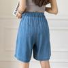 Foto Real de Pantalones Rectos de Pierna Ancha de Cintura Alta Nuevos para Verano 2026, Pantalones Cortos Ligeros de Denim Tencel, Pantalones de Cinco Puntos, Pantalones Cortos y Pantalones Falda para Mujer