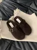 Zapatos de media pantufla para mujer estilo Birkenstock, color gris, punta cerrada, suela gruesa, versátiles, estilo retro, forro de forro polar, colección otoño/invierno 2025