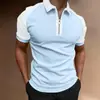 Europeu e Americano Transfronteiriço Mais Vendido Novo Amazon Color-Blocking Nova Camisa Polo com Zíper Camiseta de Manga Curta Masculina Top