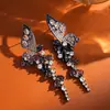 Pendientes Colgantes de Ala de Mariposa con Circonita de Aguja Plateada Estilo Vintage Pendientes de Lujo Ligero de Gama Alta para Mujer