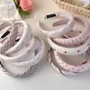 Novo estilo em tons pastel suaves, tiara fresca e fofa com tecido listrado rosa e branco e esponja, design xadrez doce, adequada para lavar o rosto, para mulheres