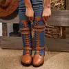 2026 Zapatos Nuevos de Talla Grande para Mujer para Comercio Exterior, Botas Largas Otoño/Invierno Europeas y Americanas, Punta Redonda, Patchwork de Cuero, Hebilla de Cinturón, Botas de Caballero de Tacón Cuadrado