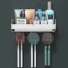 Portacepillos de dientes, vaso para enjuague bucal sin taladro, vaso para cepillos de dientes, caja de almacenamiento de baño montada en la pared, set de cepillos de dientes