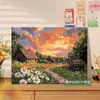 Pintura a óleo digital DIY série paisagens naturais, pintura a óleo colorida preenchida à mão, arte de parede decorativa para alívio do estresse e cura