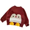 Suéter Redondo para Niños al por Mayor Estilo Coreano Dibujo Animado Pingüino Tejido Superior Pulóver Otoño Invierno para Niños Capa Base Ropa Infantil