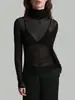 Transfronterizo Europeo y Americano Otoño e Invierno 2026 Nuevo Estilo Cuello Alto Color Sólido Malla Ajuste Delgado Manga Larga Adelgazante Elegante Top de Viaje