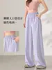 Calça Casual de Verão Lu Estilo Similar com Cintura Floral Caimento Solto Perna Reta Versátil Perna Larga Fina Respirável Emagrecedor Calça Longa