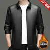 Chaqueta de Cuero Haining Nueva de Alta Calidad para Hombre de Primavera y Otoño, Chaqueta de Cuero Fina Casual con Cuello Solapa, Abrigo de Papá, Estilo Fino de Primavera y Otoño