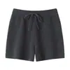 Shorts de tricô de caxemira com cintura elástica e cordão, espessos, de cinco agulhas, para mulheres, cor sólida, soltos, casuais, versáteis, calças retas de comprimento três quartos