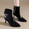 Botas de Salto Alto Bico Fino para Tornozelo Femininas, Novo Estilo Outono 2026, Botas Elegantes de Salto Fino Slim, Estilo Francês com Zíper Traseiro, Botas de Moda Elásticas