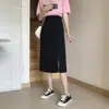 Ropa Nueva de Verano 2025 Tallas Grandes Faldas Largas Hasta la Rodilla para Mujer Moda mm Gorditas Aspecto Adelgazante Cintura Elástica Falda Versátil con Abertura