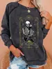Serie de Cráneos de Halloween Nueva Divertida Impresión de Espacio de Viaje con Calavera Sudadera con Capucha de Cuello Redondo Manga Larga Otoño