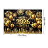 Tecido de Fundo para Ano Novo 2026 Transfronteiriço Festa de Ano Novo Temática de Feriado Tecido para Fotografia Decoração de Festa ao Ar Livre Tecido para Pendurar