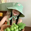 Sombrero de Sol Reversible de Verano para Mujer, Versátil Sombrero de Pescador Estilo Ins a Cuadros con Lazo y Ala Ancha para Protección Solar al Aire Libre