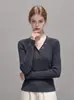 Suéter ajustado de cuello en V para clavícula, capa base de punto, nueva llegada de otoño, entallador en la cintura, adelgazante, manga larga, ropa interior, top elástico 8196