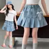 Falda Vaquera para Niñas, Estilo Veraniego Delgado, Moda Coreana, Elegante Falda Plisada para Niños Mayores, Falda Infantil de Corte Ajustado, Comercio Exterior 2026