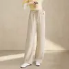 Pantalones rectos de franela de cintura alta con cordón para mujer, pantalones casuales holgados de moda clásica, nuevo estilo de otoño 2026 pantalones mom