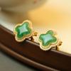 Brincos de Prata 925 Jade Dulong Esmeralda Africana Trevo de Quatro Folhas Retrô Exquisitos Elegantes Novos Brincos de Luxo para Mulheres para Presentear