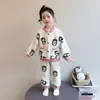 Conjunto de pijama para meninas, cardigã de flanela quente e confortável, roupão de lã de coral para bebê, conjunto de duas peças