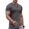 Camiseta masculina casual Versatile Wish, best-seller europeu e americano, de cor sólida, manga curta, gola redonda, abotoada, corte slim