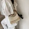 Bolso Tejido Hueco Nuevo Bolso de Paja de Verano para Mujer Gran Capacidad Bolso Tote de Hombro Cruzado Bolso de Playa para Vacaciones en la Costa