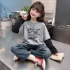 Moda Infantil Versátil e Elegante Base Camada de Lã Alemã Patchwork Outono Inverno Novo Estilo Coreano Camada Interna Quente Infantil Top Falso de Duas Peças