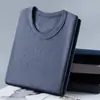 Conjunto de Roupa Térmica de Outono Gola Redonda Algodão Quente Camada Base para Homens, Gola Média-Alta, Tamanho Grande, Suéter de Algodão Cor Sólida para Outono e Inverno