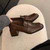 Mocasines Nuevos, Punta Cuadrada, Slip-Ons Perezosos, Tacones Altos Gruesos, Zapatos de Cuero Pequeños, Zapatos Versátiles Mary Jane Franceses, Tacones Medianos para Mujer