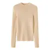Lavable a Máquina Lana Fina 100% Para Mujer Otoño Nueva Llegada Corte Ajustado Sin Costuras Una Pieza Cuello Semi Alto Top Base de Punto
