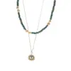 Collar de Doble Capa Nala Perla Turquesa con Colgante de Sol y Ojo del Diablo, Cadena de Clavícula Vintage en Capas para Mujer