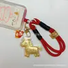 Chaveiro Dourado Desenho Animado Ano do Cavalo, Pingente Dourado, Joia, Corrente para Bolsa e Celular, Atacado de Presente