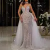 2025 Transfronterizo Nuevo Sexy Calidad Vestido Lentejuelas Cola de Pescado Cuello en V Sin Mangas Largo Elegante Banquete Vestido de Noche
