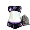 Maiô Tomara que Caia Floral Tropical com Base Preta, Cós Largo de Cor Contrastante e Calcinha Sem Alças, Maiô Duas Peças para Férias na Praia, Estilo Hot Girl