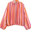 Chaqueta Bomber Larga de Manga Larga a Rayas con Cuello Alto Suelta Europea y Americana
