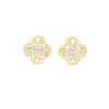 Pendientes de botón Ins de alta calidad, súper brillantes, con forma de trébol de cuatro hojas de la suerte, de circonita, para mujer, moda coreana y japonesa, nuevos pendientes de temperamento de lujo ligero