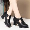 Una generación de tacones altos zapatos de boca profunda para mujer primavera y otoño tacón grueso cuero suave zapatos de madre zapatos de trabajo zapatos de pasarela para mujer