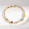 Pulsera Mult piezas Arcoíris Dopamina con Diamantes Cuadrados de Colores Rodeados de Circonita, Cadena Fina, Conserva el Color, Pulsera de Lujo Ligero para Mujer